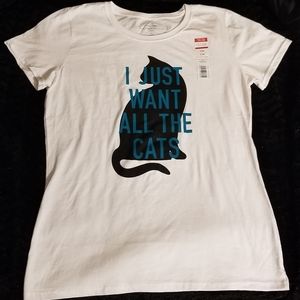 Ladies White" I WANT ALL THE CATS " Tshirt